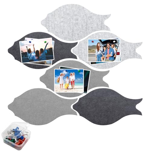 JNUYISW 6Stück Filz Pinnwand Korkplatte, 16 x 30.5cm Selbstklebende Korkwand mit 40 Pushpins Fischform Pinnwand Kork Filzboard für Zuhause Büro Fotos Memos Bilder Notizen Wanddekoration von JNUYISW
