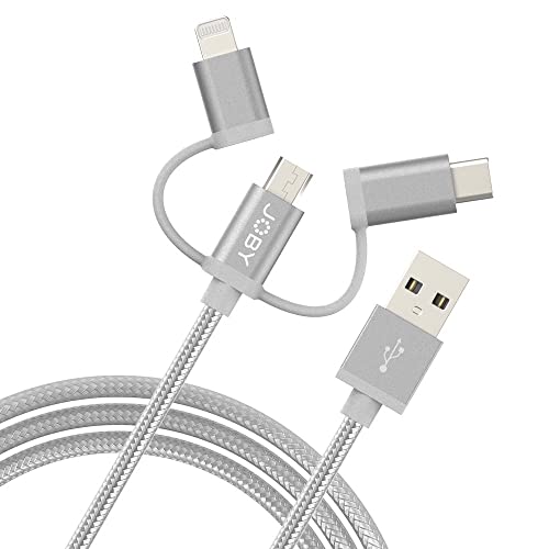 JOBY 3-in-1 Lade- und Synchronisationskabel, 1.2m Länge, Space Gray, Lightning Kabel, USB C Kabel, Micro USB Kabel, Smartphone Kabel, MFi-Zertifiziert von JOBY