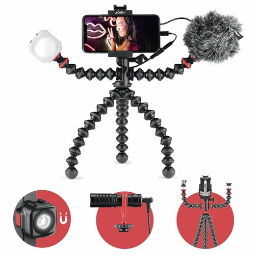 JOBY GorillaPod Mobile Vlogging Kit (Smartphone Rig, Micro Wavo Mobile, Mini LED Beamo) Flexibles Stativ, Telefonhalterung, Mikrofon, Licht, Recorder/IRL/Youtuber/Content-Creator von JOBY
