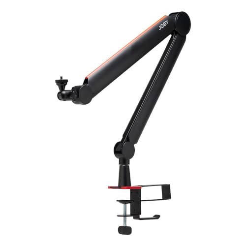 JOBY Wavo Boom Arm, Professioneller Boom Mikrofonarm für Streamer und Podcaster, Silent Boom Arm, Becher- und Kopfhörerhalterung, Tischklemme, Versteckter Kabelkanal für Kabelmanagement, Schwarz von JOBY