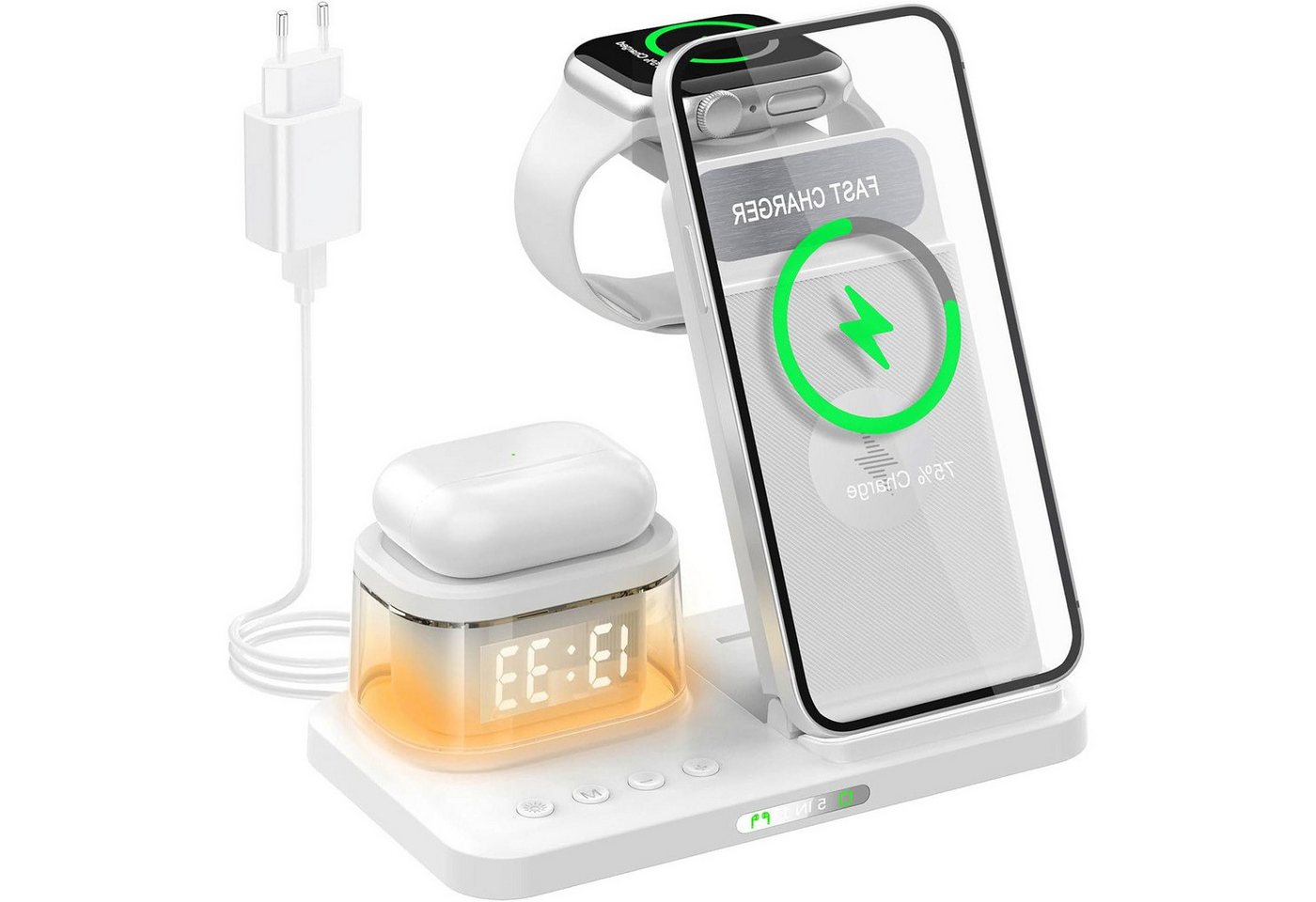 JOEAIS Kabelloses Ladestation 5 in 1 Induktive Ladegerät Kabelloses Ladegerät Wireless Charger (Kabellose Ladegerät Handy Induktions Ladegeräte, Ultra Handy Charging Station, mit USB Kabel) von JOEAIS