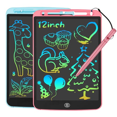 JOEAIS LCD Schreibtafel 2er-Pack, 12 Zoll Drawing Tablet mit Stylus Lanyard, Beschäftigung Digital Notepad für Kinder im Flugzeug, Zeichentafel für Jungen und Mädchen (Rosa+Blau) von JOEAIS