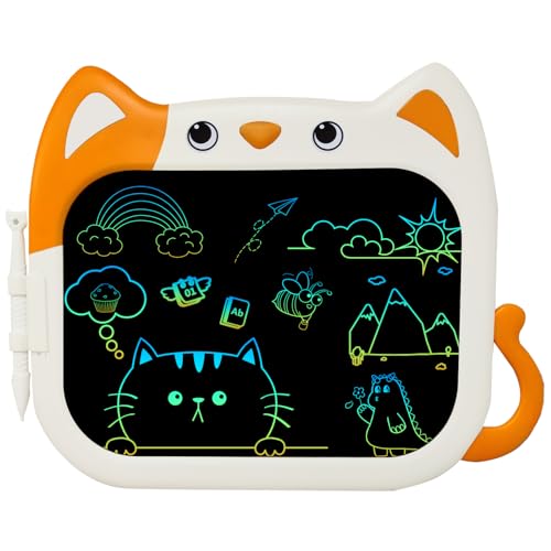 JOEAIS LCD Zeichentablett für Kinder 10 Zoll, Cartoon-Katzen-Design, Kinderspielzeug, Zeichenblock, Doodle-Brett, Pädagogisches Schreibtablett, Ideengeschenke für Jungen und Mädchen (Orange) von JOEAIS