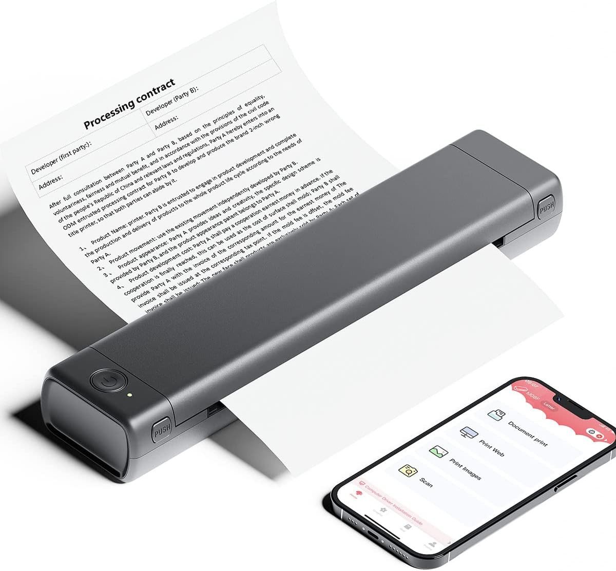 JOEAIS Mobiler Drucker A4 Thermodrucker für Unterwegs Bluetoot Portable Tintenstrahldrucker, (Printer Klein Reisedrucker Thermopapier Kompakt für Android und iOS) von JOEAIS