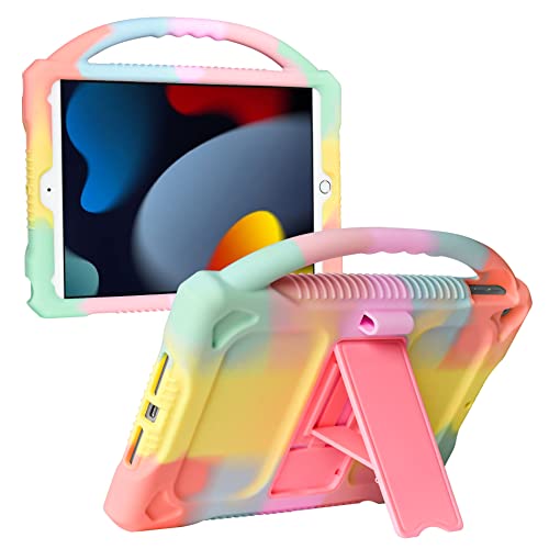 JOGUIIA iPad 10.2 Hülle für Kinder, Premium-Silikon, stoßfeste Kinderabdeckung für iPad 10,2 Zoll 2021/2020/2019, integrierter Ständer für Apple iPad 9. 8. 7. Generation (Regenbogen) von JOGUIIA