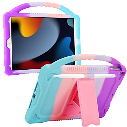 Premium Silikonhülle für iPad 10.2 2021/2020/2019, iPad 9. 8. 7. Generation Hülle für Kinder, JOGUIIA Schutzhülle mit Handgriff Ständer für Apple iPad 10.2 Zoll Modell von JOGUIIA