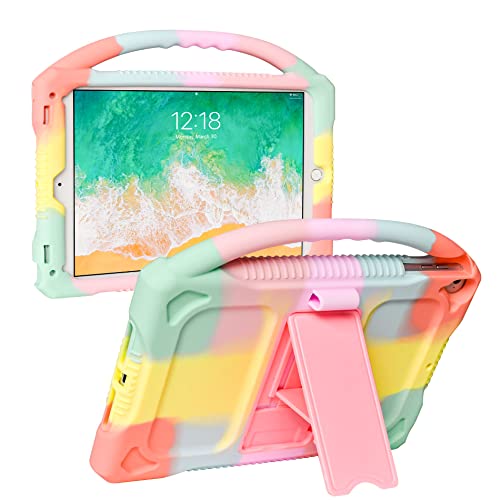 iPad 6./5.Generation Hülle für Kinder,JOGUIIA Premium Silikonhülle für iPad 9,7 Zoll 2018/2017,Eingebauter Standgriff iPad Air/Air 2 (Regenbogen) von JOGUIIA