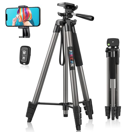 JOILCAN Handy Stativ für Smartphone, 63" Ausziehbar Aluminium Stative Tripod Ständer mit Fernauslöser, Einbein Selfie Stick Stativ für iPhone/Samsung/Huawei Serie/Kleine Kamera, für iOS/Android, Grau von JOILCAN