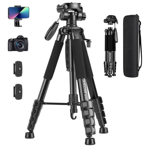 JOILCAN Kamera Stativ, 187cm Aluminium Leichte Dreibeinstativ für Canon Nikon DSLR mit Abnehmbar 3-Wege-Kopf, Tragbares Smartphone Fotostativ Tragfähigkeit 5KG mit Telefonhalter und Reisetasche von JOILCAN