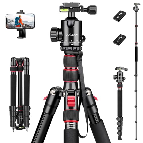 JOILCAN Kamera Stativ 189cm, Leichtes Aluminium Einbeinstativ mit 360°Kugelkopf Abnehmbar & Handyhalterung, Professionelles Stativ für Canon Nikon Sony DSLR Kamera Smartphone, Tragfähigkeit 30lbs von JOILCAN