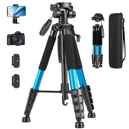 JOILCAN Kamera Stativ, 187cm Kamerastativ Fotostativ mit Abnehmbar Kopf, Camera Tripod mit Tragetasche für Canon Nikon DSLR, Aluminium Dreibeinstativ mit Handyhalterung for Smartphone(Blau) von JOILCAN