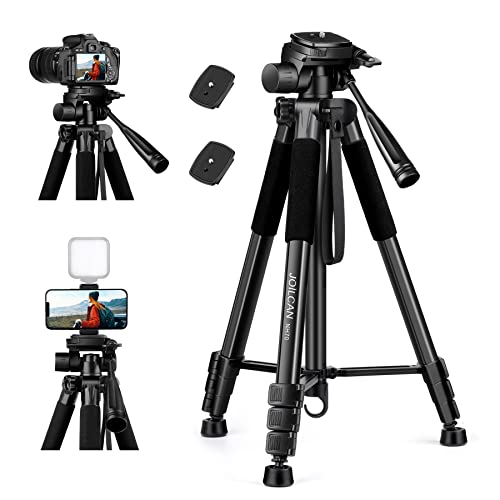 JOILCAN Stativ Kamera 165cm(65in), Aluminium Leichtes Dreibein Stative mit Tragetasche für Canon Nikon Sony DSLR Kamera, Handy Stativ mit Handyhalterung für Smartphone, Tragfähigkeit 5,5KG, Schwarz von JOILCAN