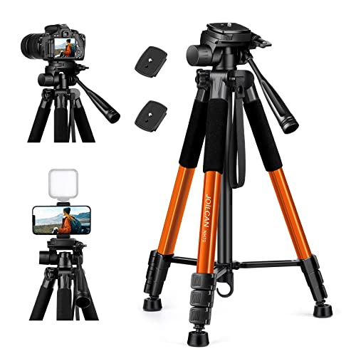 JOILCAN Stativ Kamera 165cm(65in), Aluminium Leichtes Dreibein Stative mit Tragetasche für Canon Nikon Sony DSLR Kamera, Handy Stativ mit Handyhalterung für Smartphone, Tragfähigkeit 5,5KG, Orange von JOILCAN