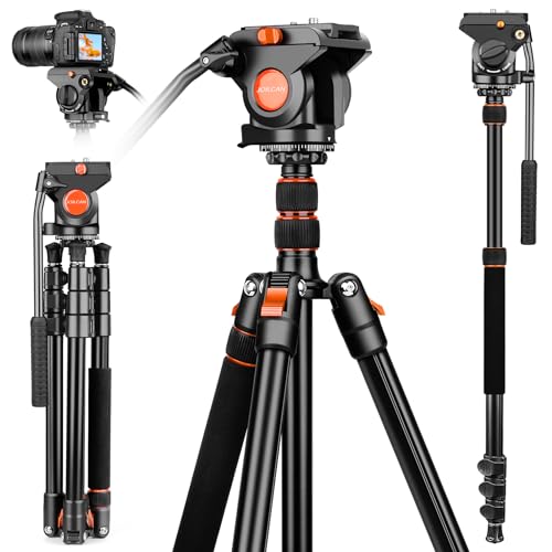 JOILCAN Stativ Kamera 183cm, Aluminium Videostativ mit 360° & +90°/-70° Fluidkopf für DSLR/Schwere Kameras/Camcordern, Einbeinstativ Stative mit Schnellwechselplatte, Tragfähigkeit 30lbs von JOILCAN