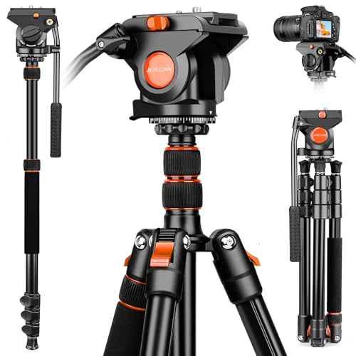 JOILCAN Stativ Kamera 183cm, Aluminium Videostativ mit 360° & +90°/-70° Fluidkopf für DSLR/Schwere Kameras/Camcordern, Einbeinstativ Stative mit Schnellwechselplatte, Tragfähigkeit 30lbs von JOILCAN