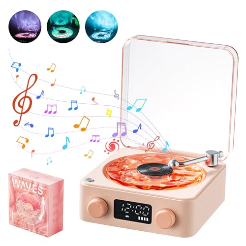 Waves Vinyl Lautsprecher, Bluetooth Plattenspieler Vinyl Plattenspieler mit RGB Licht & Wasserwellen Effekt, 3 Modus Stereo Sound Einschlafhilfe mit 4 Sounds of Nature (Rosa) von JOJOCY