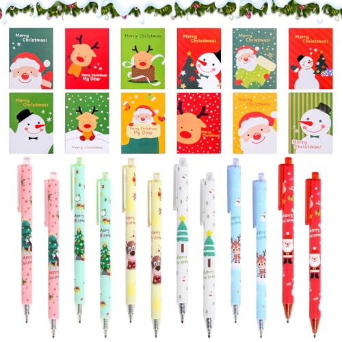 24 Stück Weihnachten Schreibwaren Set,Weihnachten kleinigkeiten, Weihnachts Notizblock und Kugelschreiber,Weihnachten Neutral Stift, Cartoon Weihnachten Papeterie für Kinder Geburtstagsgeschenk(B) von JOKILY