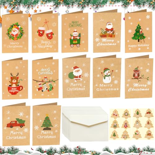 Weihnachtspostkarten, 12 Set Weihnachtskarten mit Umschlag und Aufkleber, Weihnachten Karten Karte Postkarte Weihnachtspostkarte, Weihnachtskarte Klappkarten Blanko Grußkarten für Weihnachtsgrüße von JOKILY