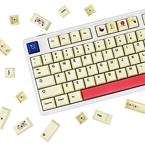 JOLINTAL 128 Tasten Retro drei Primärfarben Tastenkappen, PBT Beige Blau Rot Kirsche Tastenkappen, benutzerdefinierte niedliche Tastenkappen für mechanische Tastatur, mechanische Tastenkappen von JOLINTAL