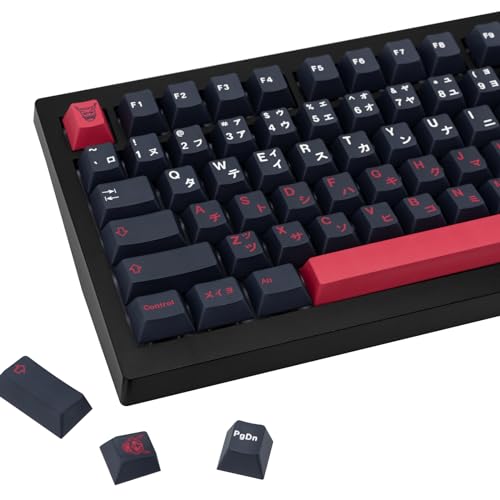 JOLINTAL 129 Tasten Japanische Tastenkappen Schwarze Weiße Tastenkappen, Fünfeckiger Dye-Sub Cherry PBT Tastenkappen, Rote Anime Keycaps Set für ANSI Mechanische Tastatur (Bushido Keycaps) von JOLINTAL