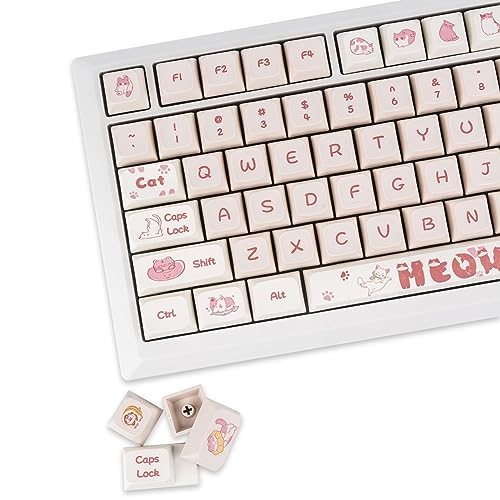 JOLINTAL 133 Tasten PBT Keycap Set - Pink Kätzchen Design, für Cherry MX, XDA-Profile, Cute Keyboard Custom Keycaps für Mechanische Tastaturen von JOLINTAL