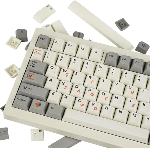 JOLINTAL 135 Tasten Retro Griechisch Tastenkappen, Graue PBT Keycaps, Custom 60 Prozent Dye-Sub Cherry für ANSI Mechanische Tastatur von JOLINTAL