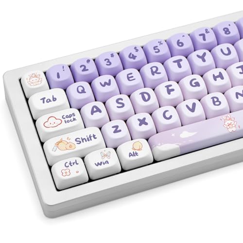 JOLINTAL 142 Tasten Lila Tastenkappen, MOA Profil Tastenkappen Bunny Tastenkappen PBT Keycaps, Custom Keycaps Set 60 Prozent Anime Tastenkappen für Mechanische Niedliche Tastatur von JOLINTAL