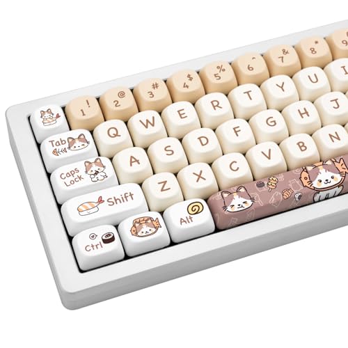 JOLINTAL 142 Tasten Niedliche Tastenkappen MOA Profil Tastenkappen, PBT Tastenkappen, Custom Katzen Tastenkappen, Weiße Tastenkappen 60 Prozent Niedliche Tastenkappen für mechanische Tastatur von JOLINTAL