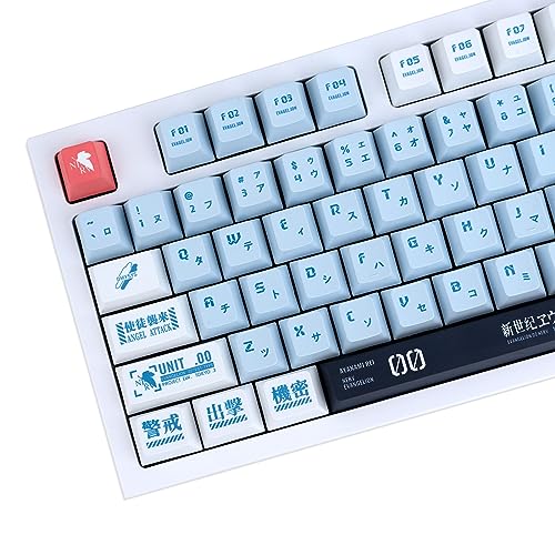 JOLINTAL 143 Tasten Blau Japanese Keycaps, PBT Keycaps Cherry Keycaps 60 Prozent, Fünf-Seitige Dye-Sub Tastenkappen für ANSI Keyboard (Eva Keycaps Anime Tastatur) von JOLINTAL