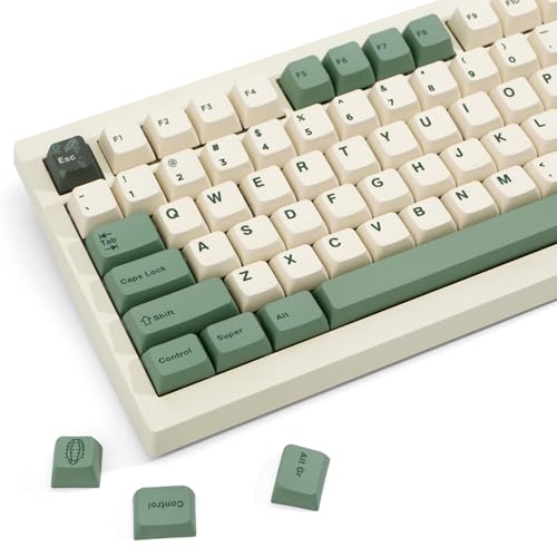 JOLINTAL Grüne PBT-Tastenkappen, MDA-Profil-Tastenkappen, Farbstoff-Sub-Tastenkappen, englisches ANSI-Layout, beige-grün, botanische Tastenkappen für mechanische Tastatur von JOLINTAL