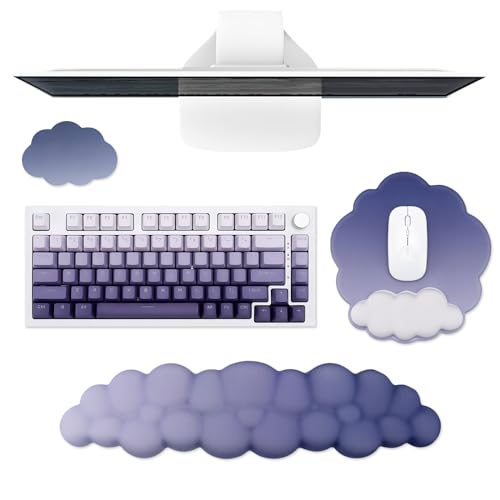 JOLINTAL Mauspad mit Handballenauflage, Farbverlauf, violette Wolke, Tastatur-Handgelenkauflage, ergonomisches Handgelenkstütze, Handgelenkauflage für Computer-Tastatur, niedliches, TNUS-130 von JOLINTAL