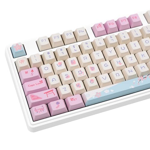 Sakura Tastenkappen mit 133 Tasten, rosa PBT-Tastenkappen, Cherry Keycaps Dye-Sub Keycaps, benutzerdefinierte Cherry MX-Tastenkappen, romantische und elegante Tastenkappen für mechanische Tastatur von JOLINTAL