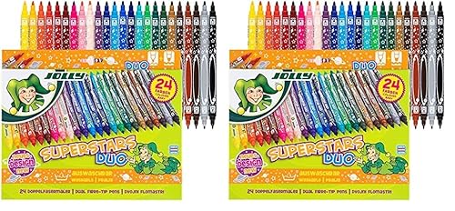 JOLLY Fasermaler - Filzstifte - Farbstifte - Fineliner Superstar Duo 24 Stk. diverse Farben im Kartonetui (Packung mit 2) von JOLLY