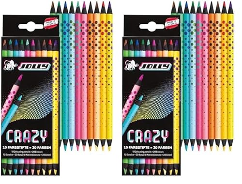 JOLLY Next Generation, Crazy Buntstifte, 10 Doppelseitige bruchsichere Farbstifte mit 20 Farben, Schwarzes Holz, Runde ergonomische Stiftform, modisches Design (Packung mit 2) von JOLLY