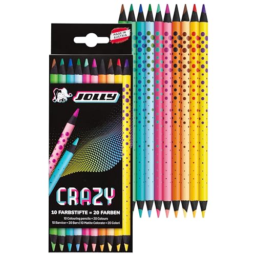 JOLLY Next Generation, Crazy Buntstifte, 10 Doppelseitige bruchsichere Farbstifte mit 20 Farben, Schwarzes Holz, Runde ergonomische Stiftform, modisches Design von JOLLY