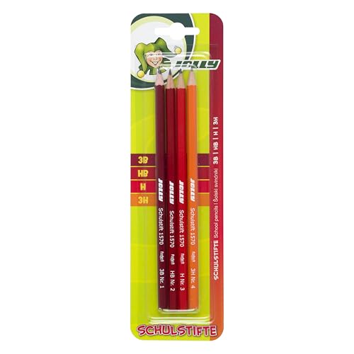 JOLLY Schulstifte, 4er Blister, Härtegrade 3B, HB, H, 3H, vielseitige Graphitstifte für Schule, Schreiben, Zeichnen, Skizzieren, handlich, robust, ideal für Etui oder Mäppchen JOLLY Schulstifte, 4er Blister, Härtegrade 3B, HB, H, 3H, vielseitige Graphitstifte für Schule, Schreiben, Zeichnen, Skizzieren, handlich, robust, ideal für Etui oder Mäppchen von JOLLY