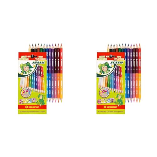 JOLLY Superstick Crazy Buntstifte Farbstifte | 24 Farben mit 12 Farbstiften | Kinderfest und Bruchsicher | Ungiftig | extra dicke Mine | 12 Stifte im Kartonetui (Packung mit 2) von JOLLY