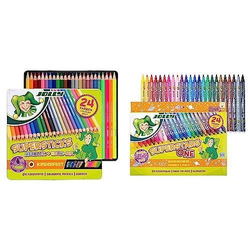 JOLLY Supersticks Classic Farbstifte | Metallic-Mix | 24 Buntstifte im Metalletui & Superstar ONE Fasermaler Hochwertiger Filzstift Auswaschbar 24 Stück im Kartonetui 4445-0030 24 Fasermaler JOLLY Supersticks Classic Farbstifte | Metallic-Mix | 24 Buntstifte im Metalletui & Superstar ONE Fasermaler Hochwertiger Filzstift Auswaschbar 24 Stück im Kartonetui 4445-0030 24 Fasermaler von JOLLY