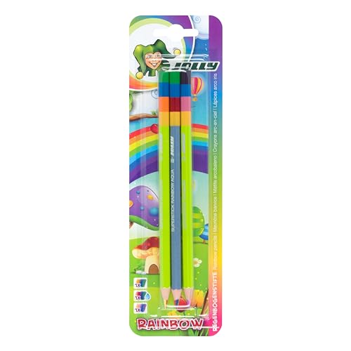 JOLLY Supersticks Rainbow, 3 Farbstifte, 3 Farbkombinationen, 4 Farben in einem Stift, bruchsicher, kinderfest, leuchtende und satte Farben, für Malanfänger von JOLLY