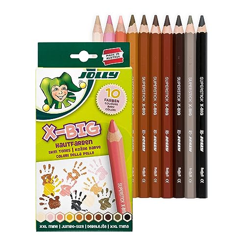 JOLLY X-Big Hautfarben Set,10 Farben, Dicke Buntstifte, Buntstifte Schule 1. Klasse, Buntstifte für Kinder, Stifte, Bruchfest, Jumbo-size, Farbintensiv von JOLLY