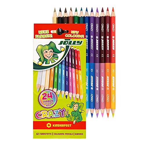 Jolly Superstick Crazy Buntstifte Farbstifte | 24 Farben mit 12 Farbstiften | Kinderfest und Bruchsicher | Ungiftig | extra dicke Mine | 12 Stifte im Kartonetui von JOLLY