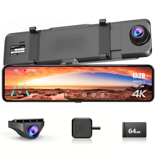 JOMISE G814 Dashcam Spiegel, 4K UHD Dashcam Auto Vorne Hinten mit 11-Zoll-IPS-Touchscreen, Rückspiegel Kamera für Auto, Rückfahrkamera Spiegel, Parküberwachung, GPS, Typ-C, WDR, Kostenlose 64-GB-Karte von JOMISE