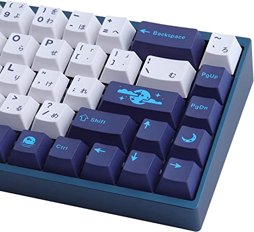 PBT-Tastenkappen, DinBum-Kirschprofil-Tastenkappen 134 Tasten, Blue Moon Dye Sublimation mit 7U Leertaste, Japanisches Tastenkappen-Set für mechanische Tastaturen von MX Switches von JOMKIZ