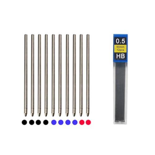 JOMPENS 11 Stück mehrfarbige Metall-Kugelschreiberminen 0,7 mm schwarz blau rot Tinte 0,5 mm automatische Bleistiftminen 4-in-1 Kugelschreiberminen Set Offfice Schule Schreiben von JOMPENS