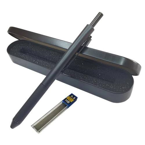 JOMPENS 4-in-1 mehrfarbiges Kugelschreiber-Set, Metall, multifunktionaler Stift mit Federmäppchen, 0,7 mm, schwarz, blau, rot, Mine, 0,5 mm, automatische Bleistiftminen, 3 Stück (schwarzes Set) von JOMPENS
