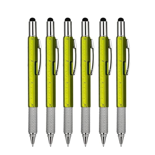JOMPENS 6 Stück 0,5 mm 6-in-1 Multifunktions-Kugelschreiber mit Handheld-Werkzeug, Messlineal, zwei Schraubendreher, Touchscreen-Eingabestift, Wasserwaage (grün) von JOMPENS