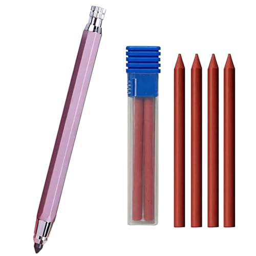 JOMPENS Druckbleistift-Set aus Metall, 5,6 mm, mit Clip, Metall-Druckbleistift, Graphitbleistift und 4 Minen für Bau, Zeichnen, Basteln, Kunstskizzieren (rosa Stift und 4 Minen) von JOMPENS