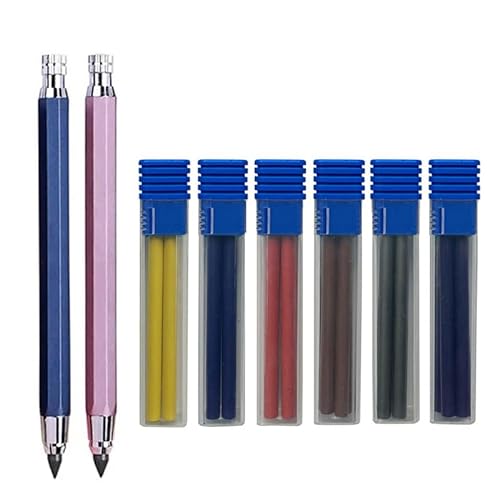 JOMPENS Druckbleistifte aus Metall mit Bleistiftminen, 5,6 mm, Graphit-Bleistift, Mine, Druckbleistift für Ingenieurwesen, Markieren, Skizzieren, Zeichnen, Architekturbau (blau und rosa), 8 Stück von JOMPENS