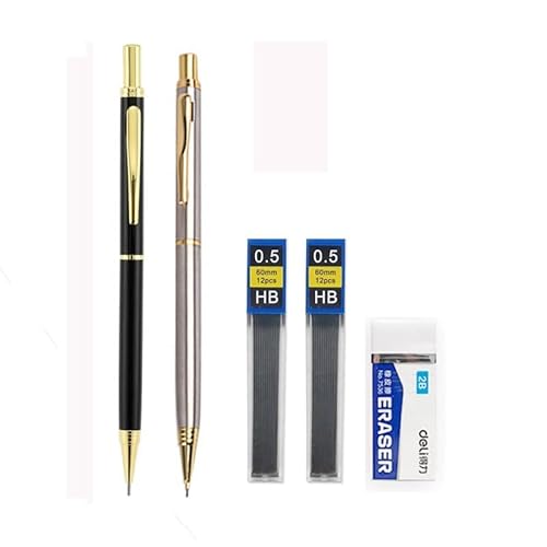 JOMPENS Luxuriöses Vollmetall-Druckbleistift-Set, 0,5 mm, Druckbleistiftminen, Gold, Silber, Stift, Kunstdesign, Skizze, Malerei, Bleistift, Schule, Schreibwaren (Gold und Silber), 5 Stück von JOMPENS