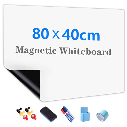 JOMUSAGA Whiteboard Folie, 80 * 40cm, magnetisch selbstklebende Weißwandtafel Folie, Whiteboard Sticker DIY, inklusive Marker, Schwamm und Magnete, für Schule, Büro und Haus von JOMUSAGA